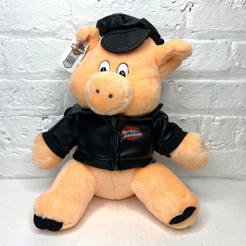 Vintage Harley Davidson 1993 Biker‎ Pig Plush W/ Jacket & Hat Stuffed Animal